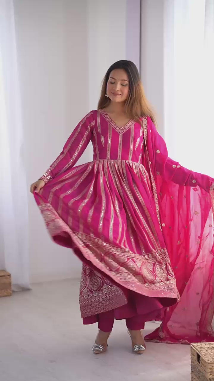 Party Wear Pink Color Star Georgette Gown For Girls