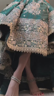 Wedding Wear Green Color Japan Jastin Lehenga For Girls