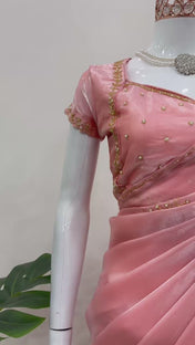 Party Wear Pink Color Jimmy Chu Silk Saree For Girls