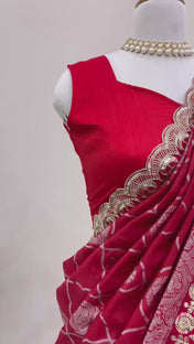 Party Wear Red Color Kota Silk Saree For Girls