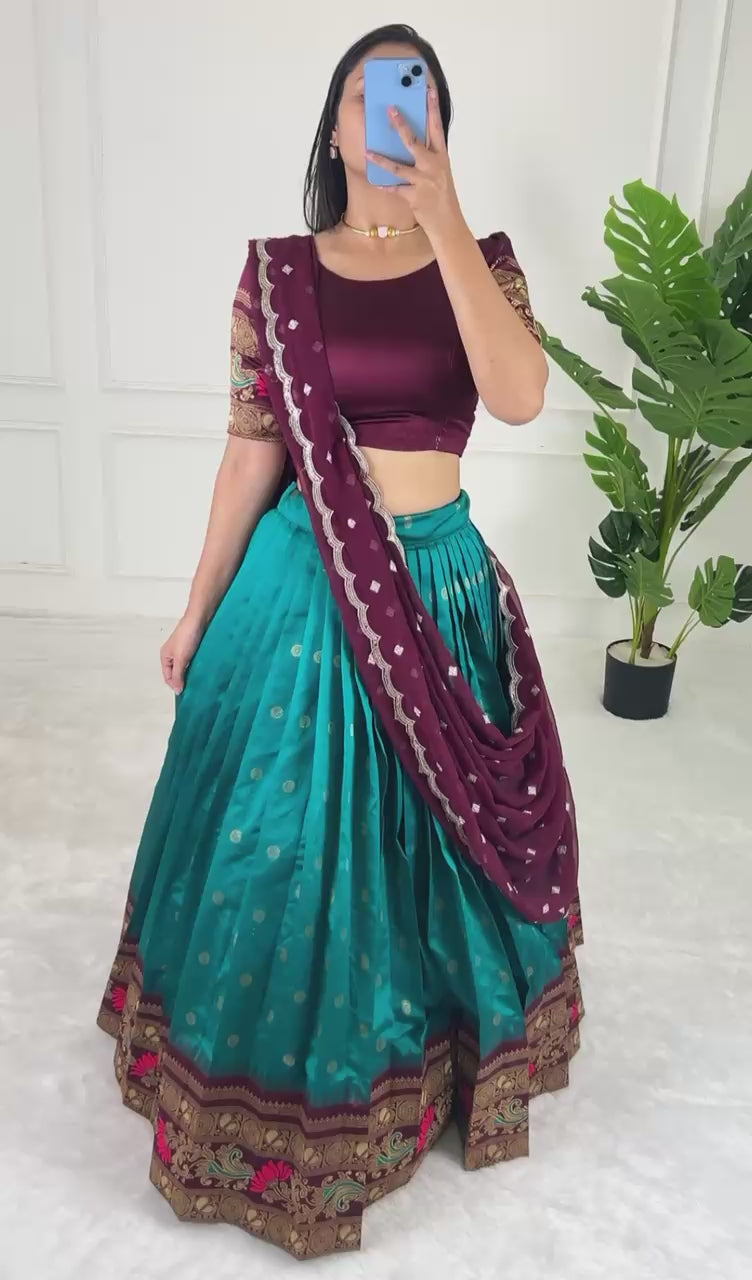 Party Wear Multi Color Jequrd Silk Lehega For Girls