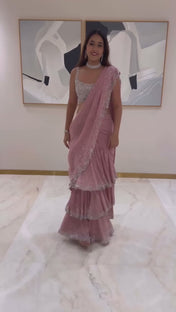 Wedding Wear Pink Color Foux Georgette Saree For Women