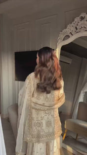 Wedding Wear Cream Color Chinon Silk Wear For Girls