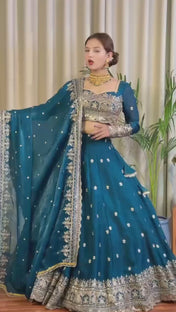 Wedding Wear Blue Color Jimi Choo Lehenga For Bride