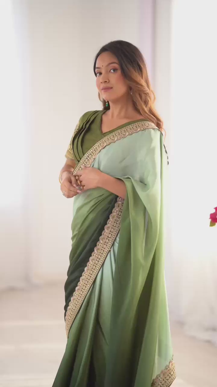 Party Wear Multi Color Chinon Silk Saree For Girls